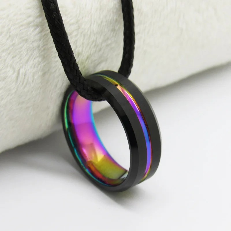 6MM 8MM Women Or Men Tungsten Carbide Wedding Bands with Grooved Rainbow Anodized