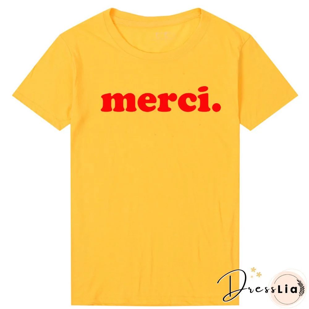 Merci Letter Printed French Saying Fashion Women T Shirts Thank You Streetwear Tops Cotton Oversized T-shirt Womens Clothing