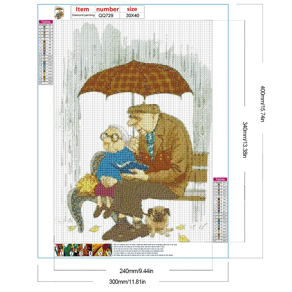 Full Round Diamond Painting 30*40cm - Old Couple Dating In The Rain