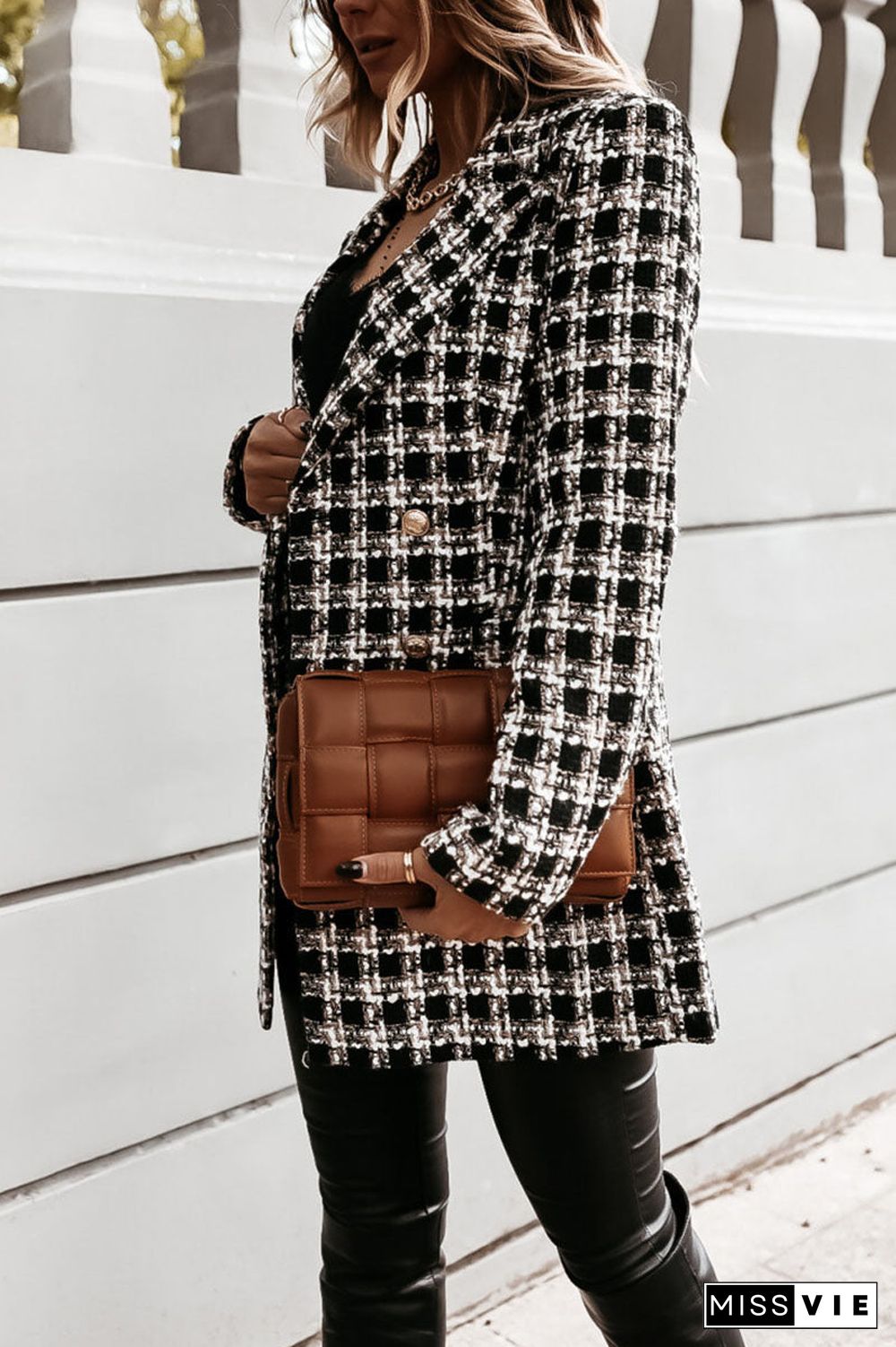 Fashion Street Plaid Turn-back Collar Outerwear(5 Colors)