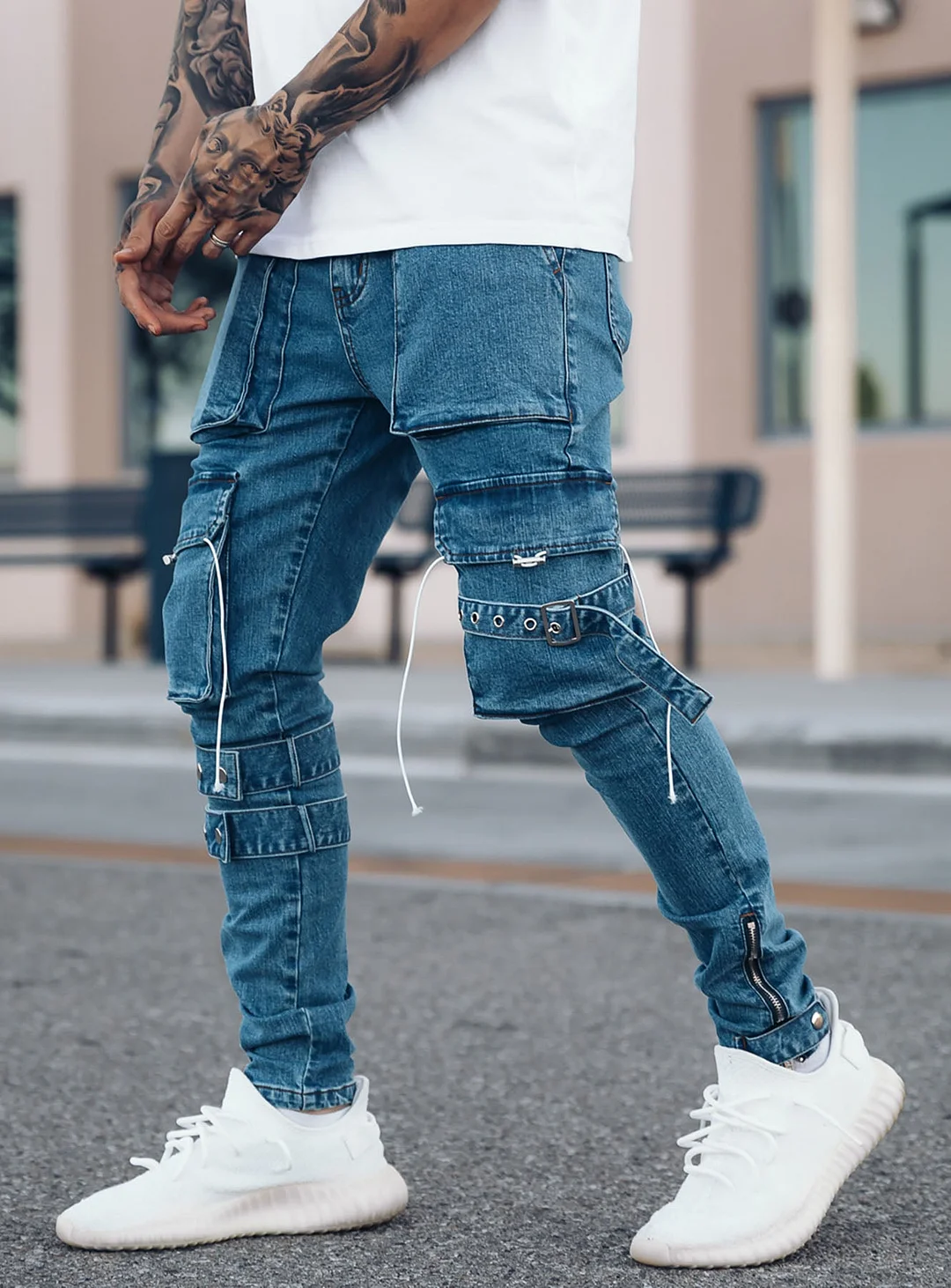 Revolution Cargo Jeans in Aqua Blue