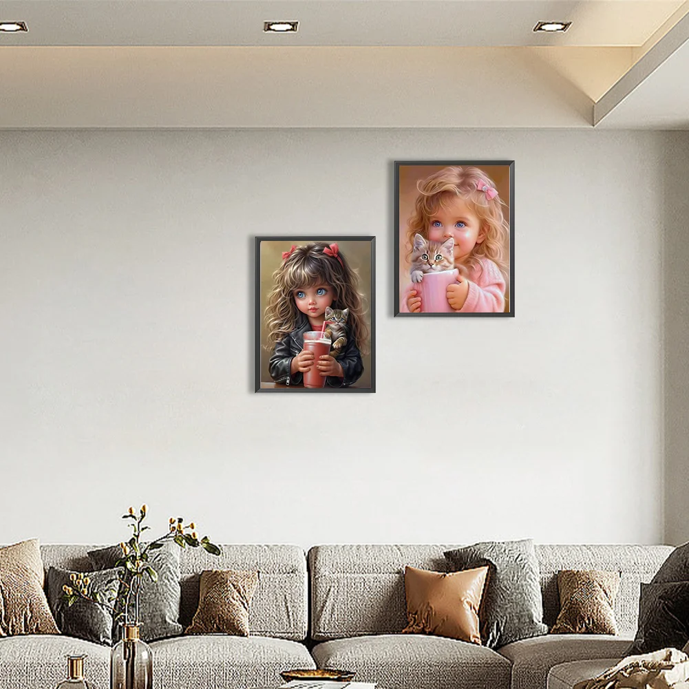 2pcs Diamond Painting - Full Round Drill - Cute Big Eyes Girl(Canvas|30*40cm)