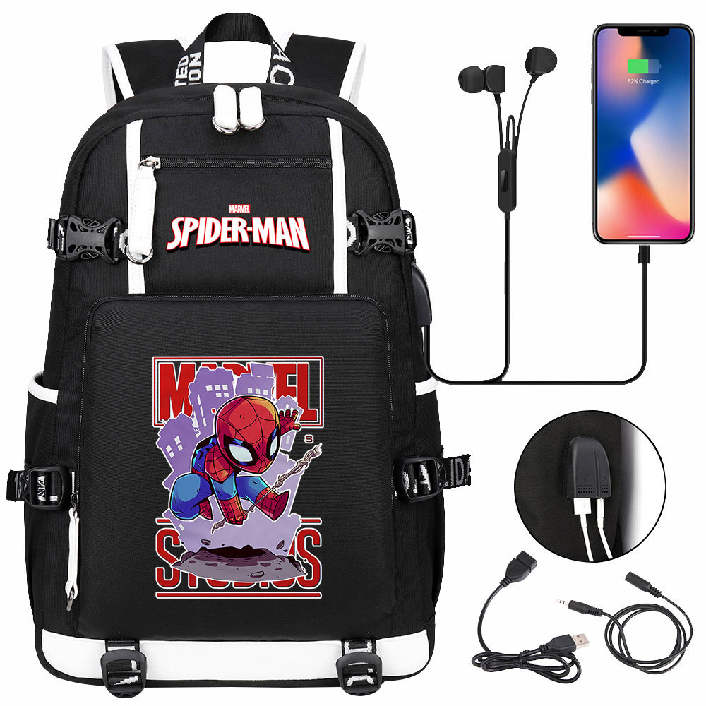 Spider-Man Double-Sided Backpack with USB Charging - Perfect for 15-inch Laptops-Mayoulove