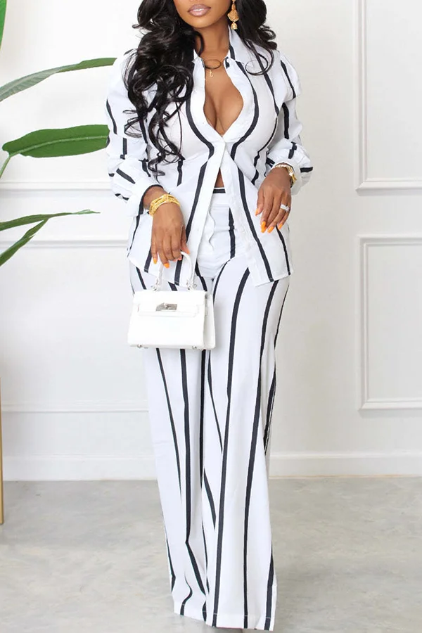 Striped Print High-waist Pants Set