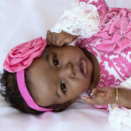 Dollreborns®Super Realistic 20'' Little Elliot Black Soft Touch Clever Reborn Baby Doll Girl with Coos and "Heartbeat"
