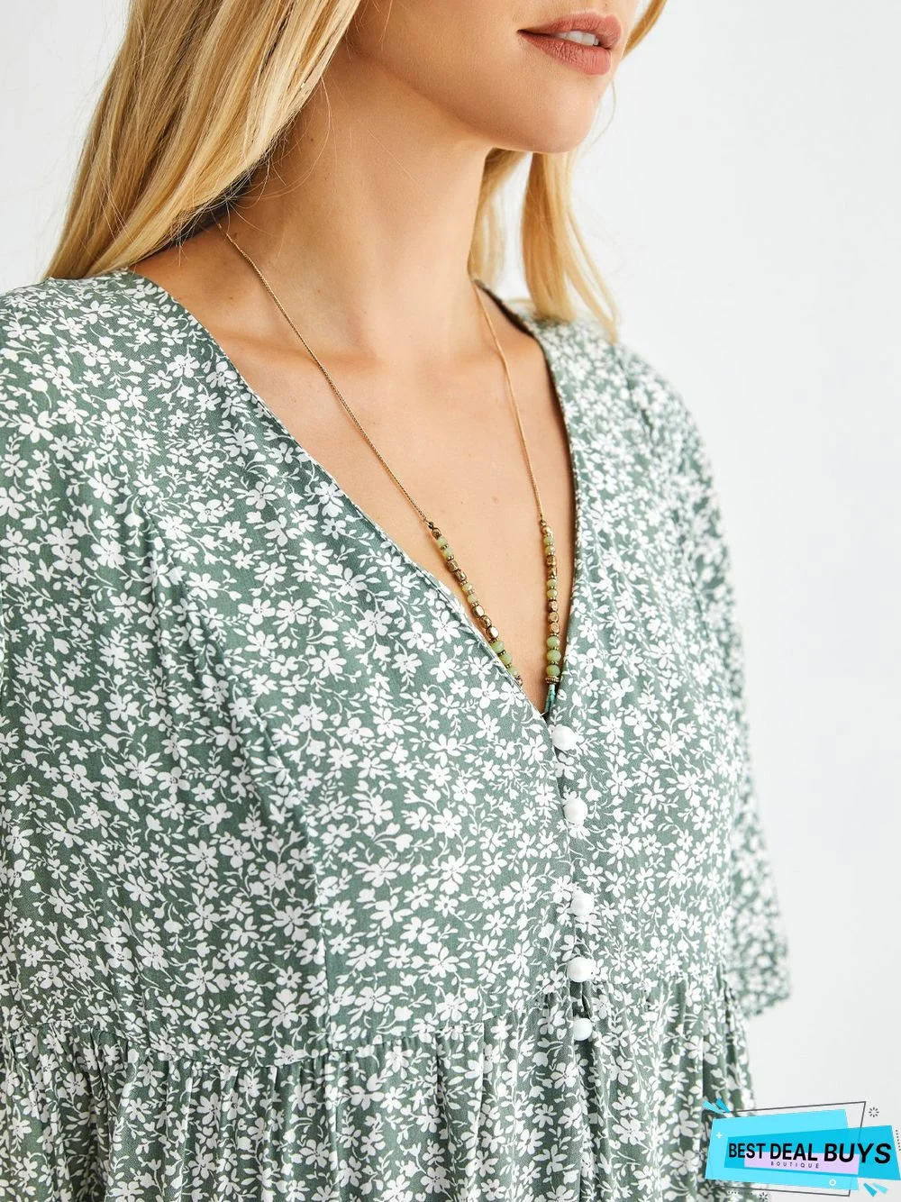 Boho Floral Print Short Sleeve Knee Length Dress