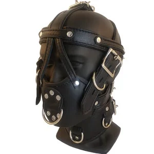pornhint Pornhint M2 Leather Padded Muzzle Gag with Posture Collar and Front Dring Mature BDSM