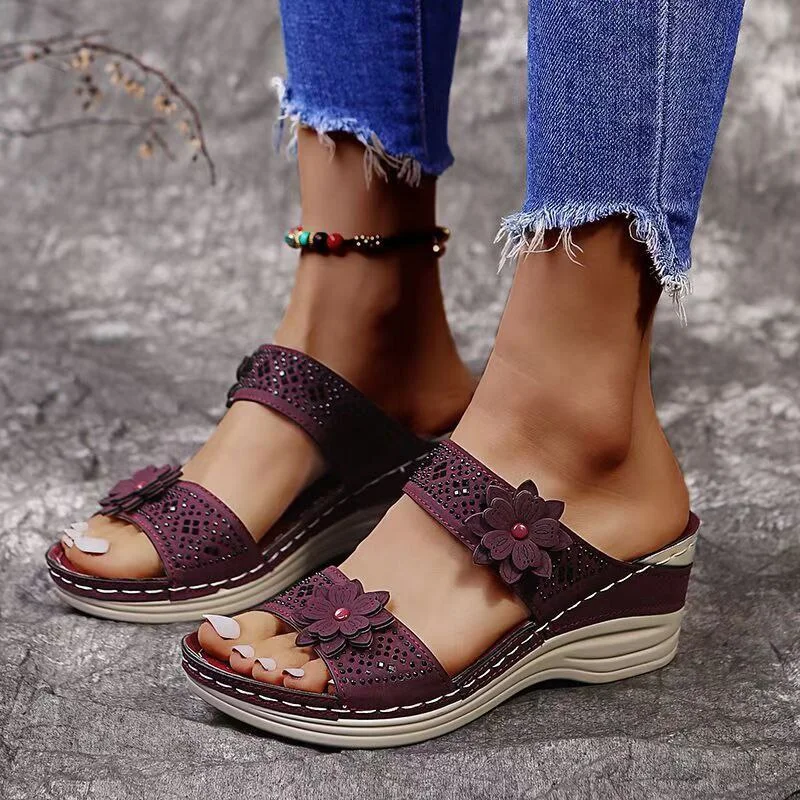 Sursell Sandals Women Casual Shoes Vintage Flower Fish Mouth Sandals
