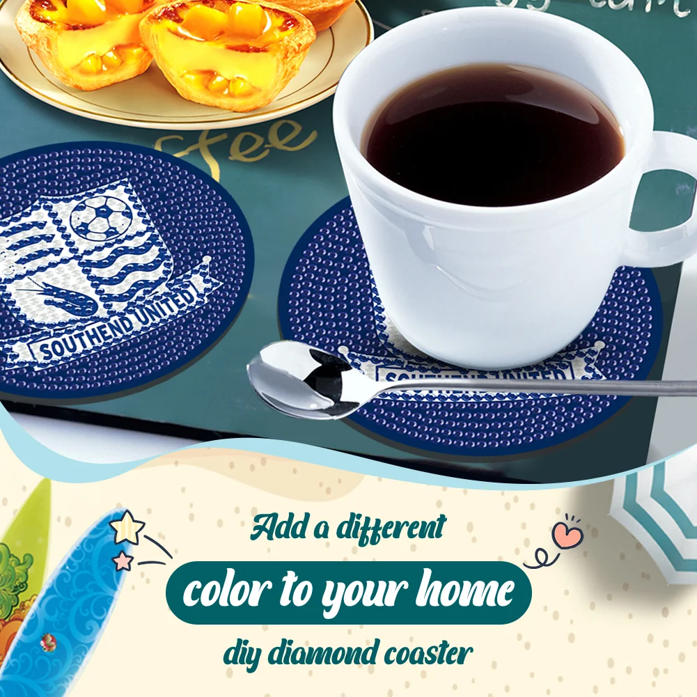 6Pcs Wooden Southend United Football Club Rhinestone Dot Coasters for Party Decor 