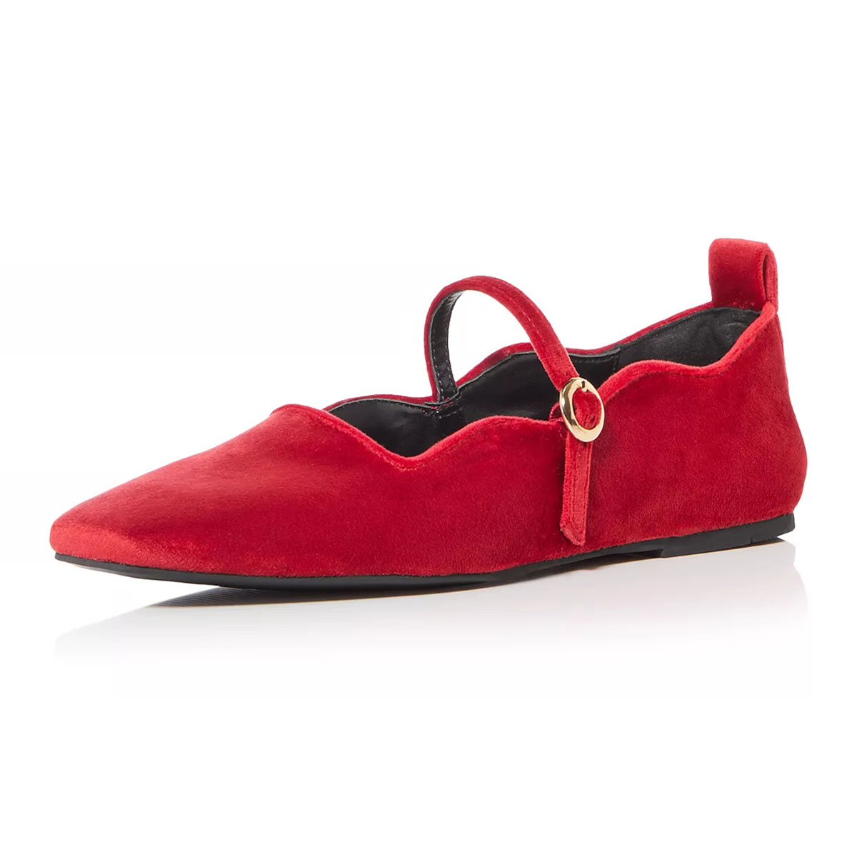 Classic Red Square Toe Strap Buckle Mary Jane Flats for Ladies Nicepairs