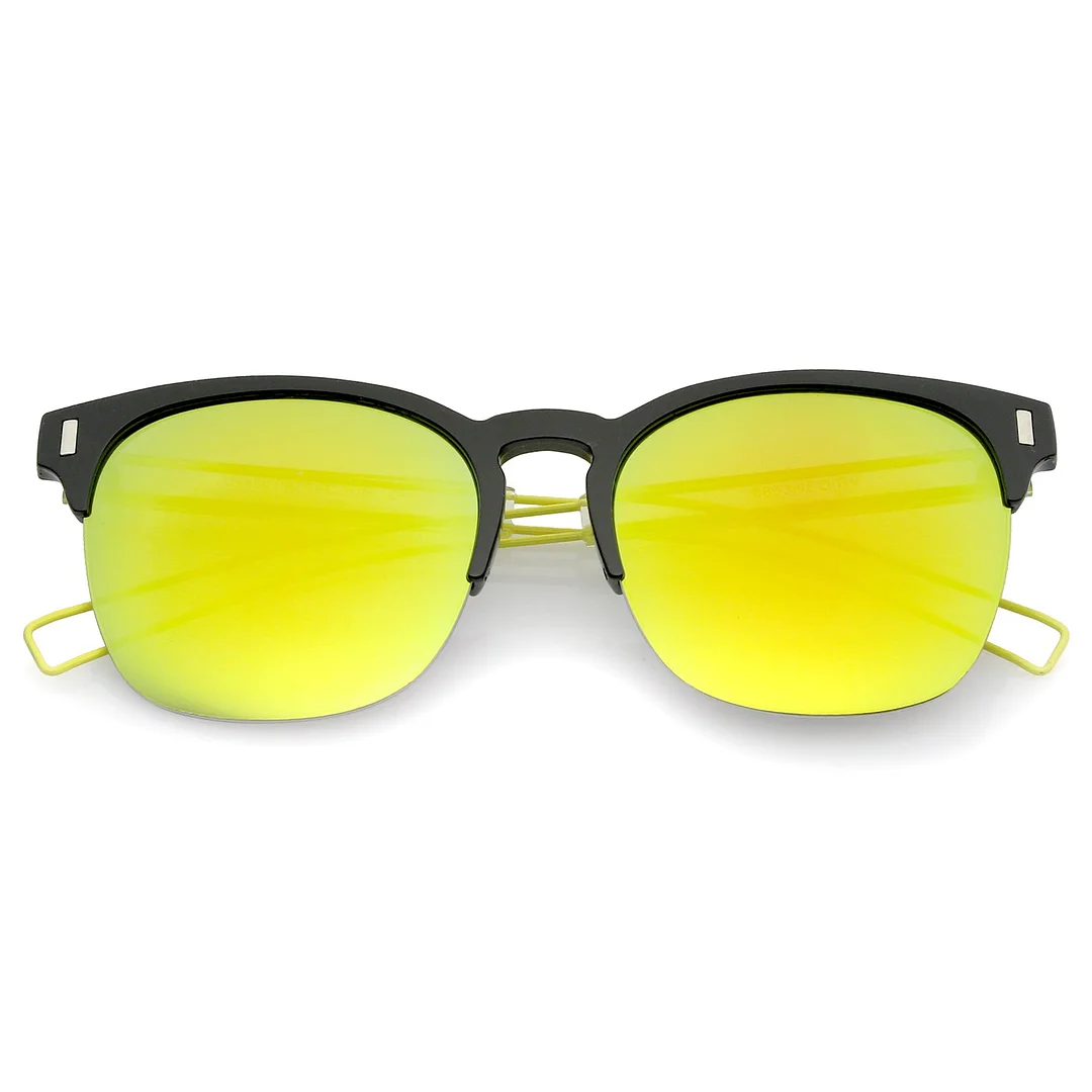 Semi Rimless Wire Hook Temples Square Colored Mirror Lens Horn Rimmed glasses 56mm