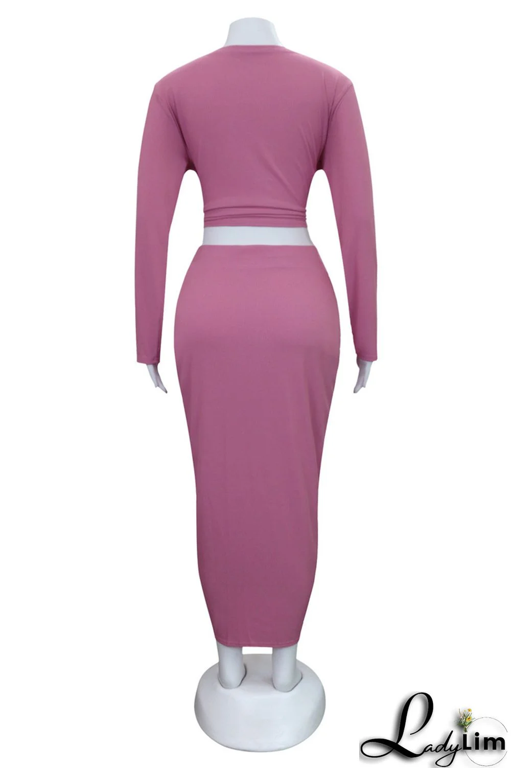 Pink Sexy Casual Solid Bandage V Neck Plus Size Two Pieces