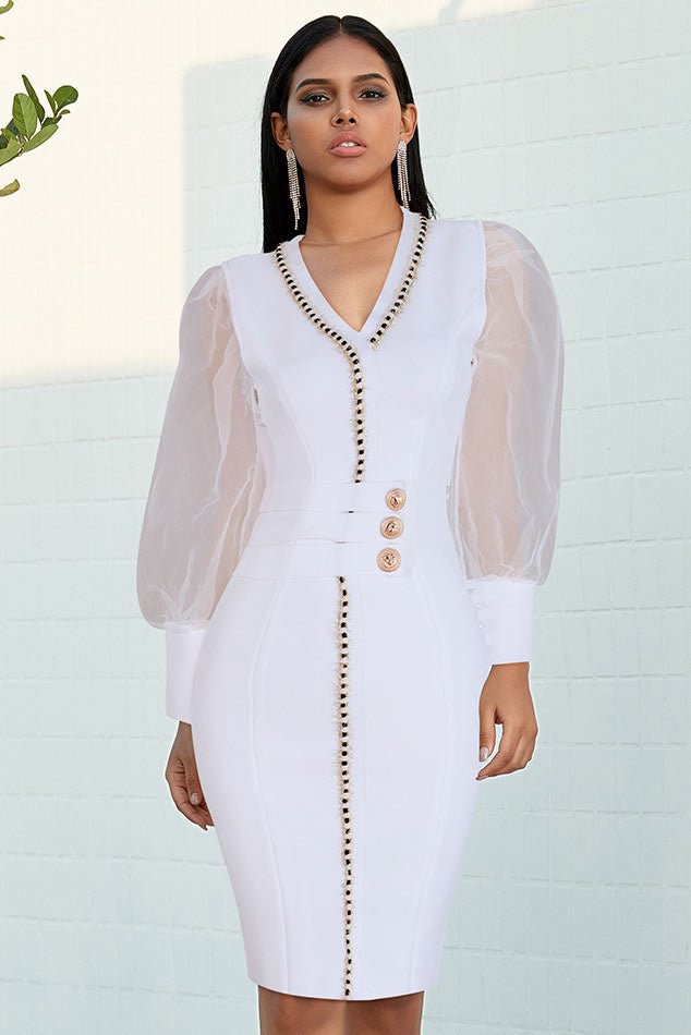 Chic White Long Sleeve Party Homecoming Dress - BlackFridayBuys