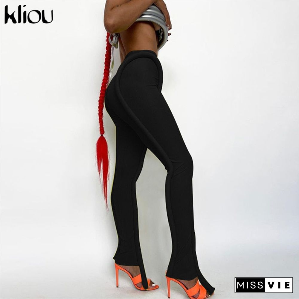 Kliou Solid Splicing Long Pants Women Summer Sexy Medium Waist Skinny Hipster Punk Street Midnight Style Streetwear Trousers