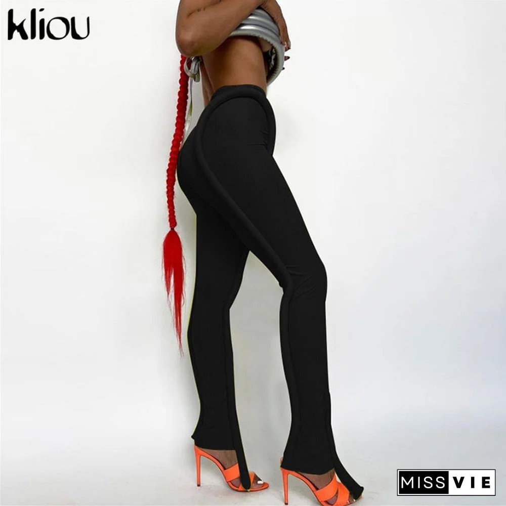 Kliou Solid Splicing Long Pants Women Summer Sexy Medium Waist Skinny Hipster Punk Street Midnight Style Streetwear Trousers