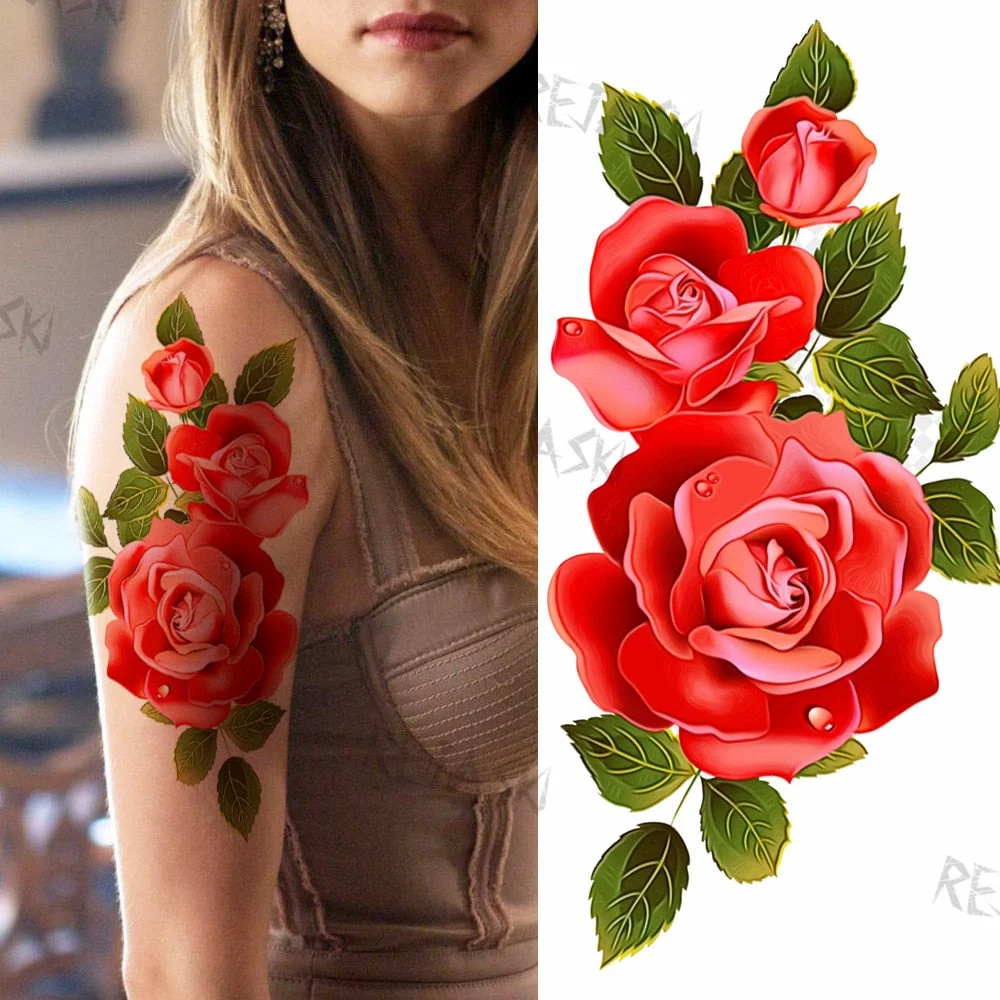 Purple Rose Jewelry Water Transfer Tattoo Stickers Women Body Chest Art Temporary Tattoo Girl Waist Bracelet Flash Tatoos Flower