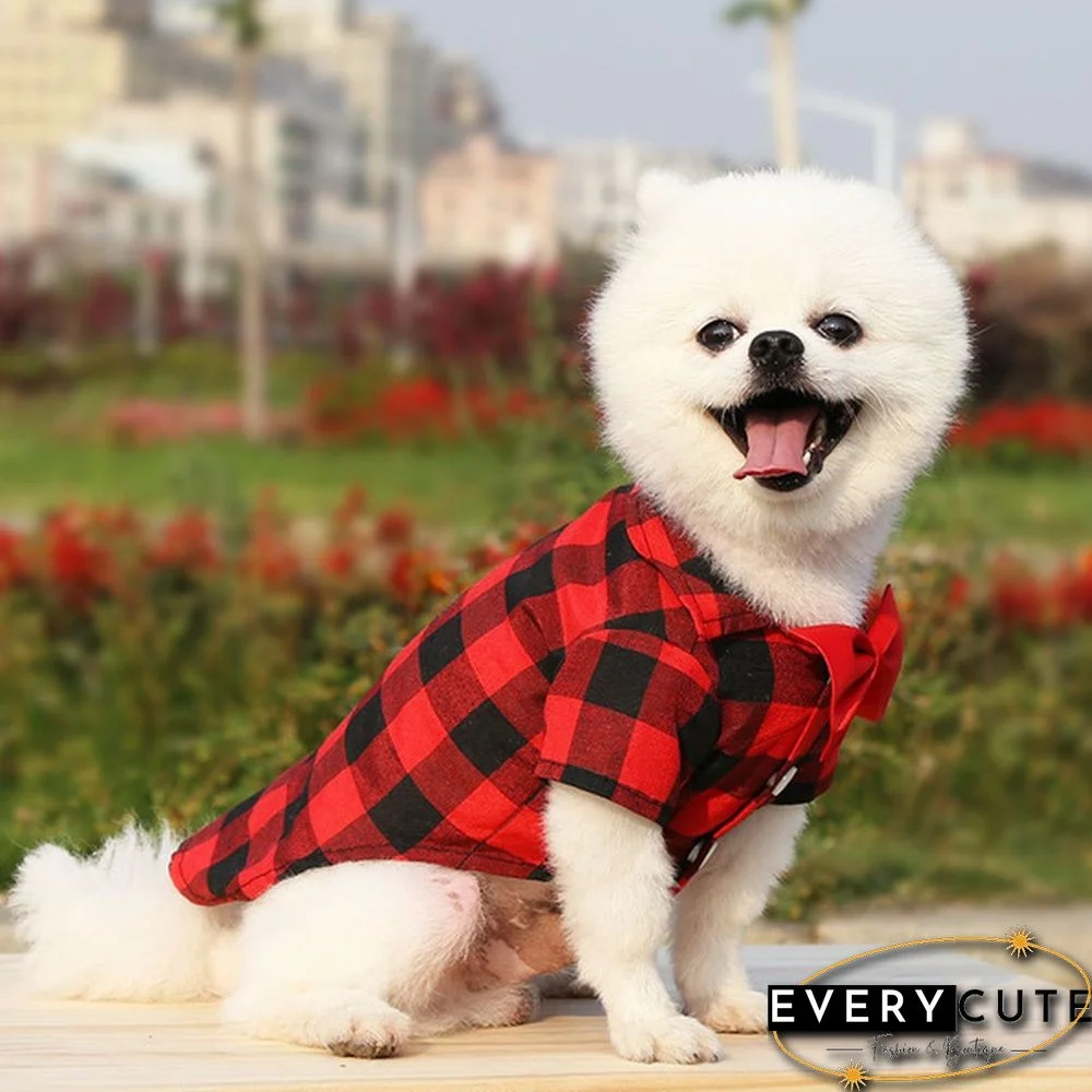 3 Colors Dog Plaid Shirt with Bow Tie Pet Clothes for Puppy Cat Western Collar Shirts Birthday Party Holiday Wedding Costume Outfit