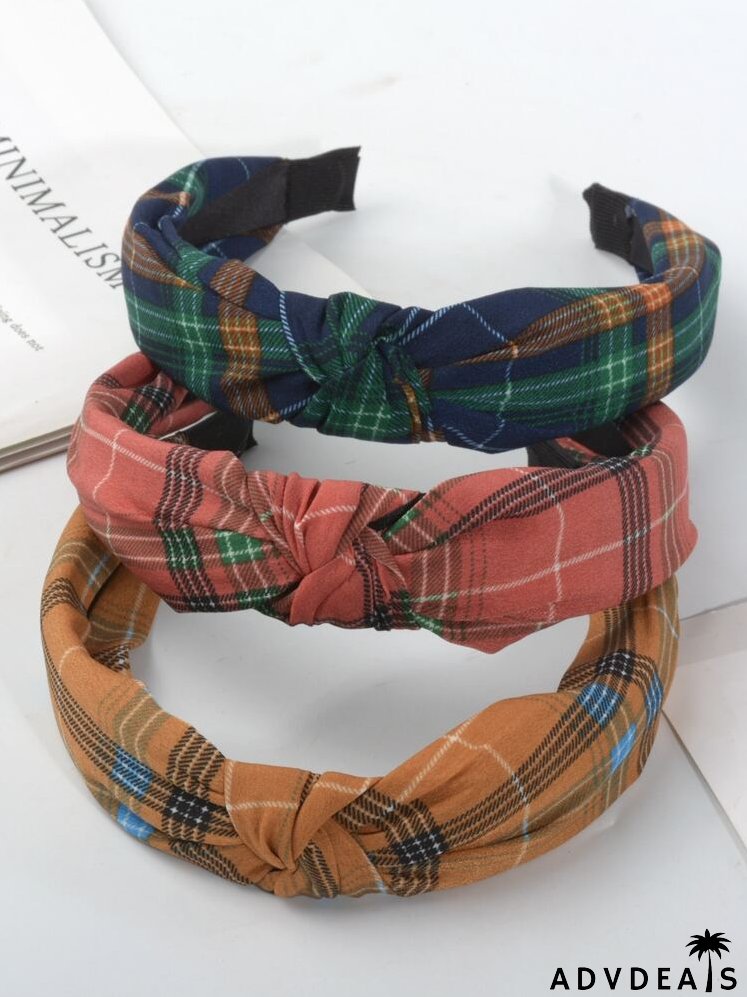 3pcs Plaid Print Knot Decor Headband