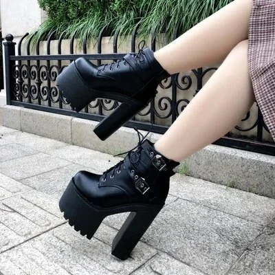 Canrulo and American Nightclub Sexy Ankle Boots 2023 Fall New 16 Cm Super High Heel Womens Boots Crude Heel Lace-Up Short Boots 425-0