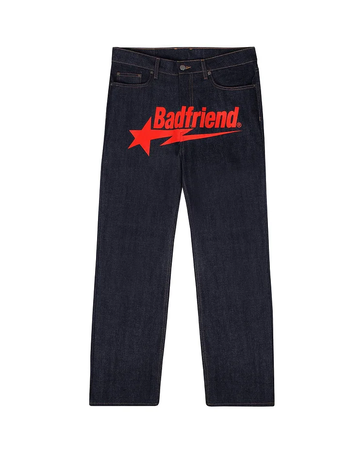 Punk Rock Streetwear Y2k Jeans Hip Hop Badfriend Letter Print Baggy Pants at Hiphopee