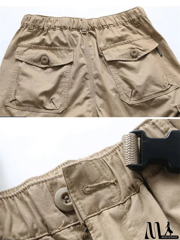 MidiSono - Men&rsquo;s Casual Front Zip Fastening Multi-Pocket Lightweight Cargo Cropped Pants