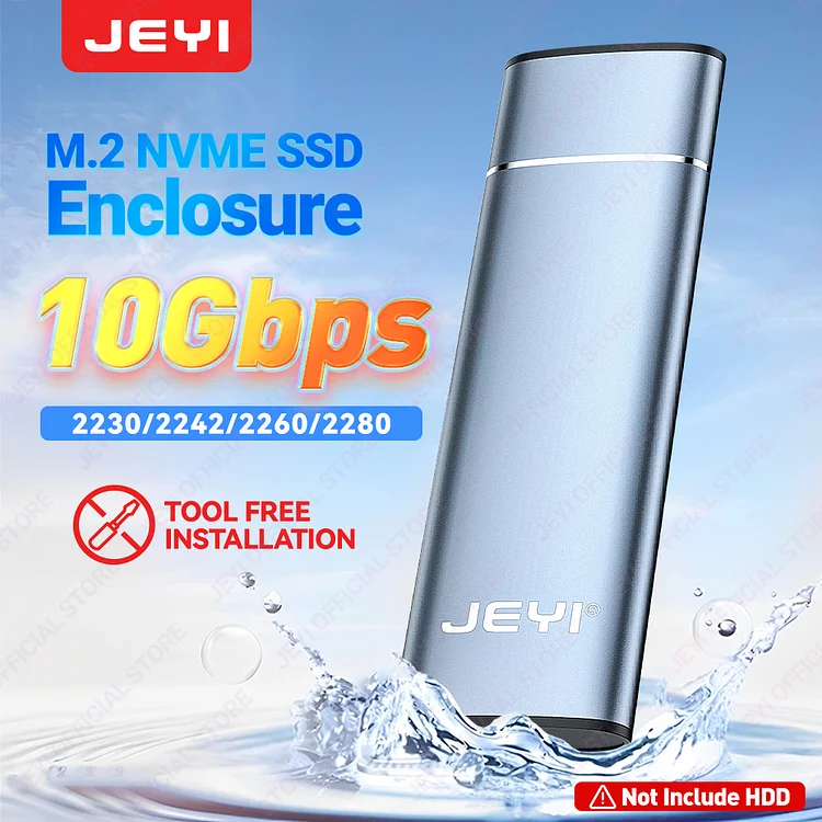 JEYI Aluminum M.2 NVME SSD Enclosure Adapter, USB 3.2 Gen 2 (10 Gbps) to NVME M-Key/(B+M) Key SSD External Case Trim for NVME SSD 2230/2242/2260/2280