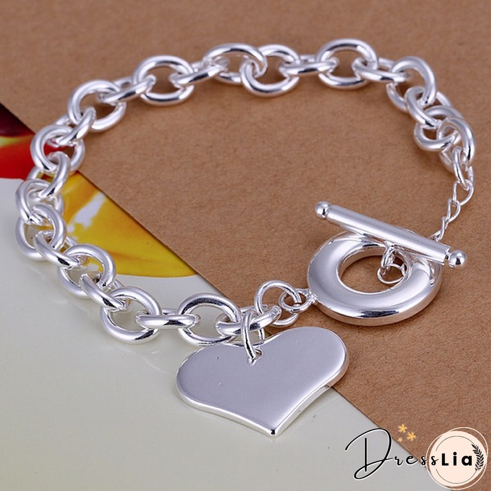 Fashion Jewelry Double Heart 925 Sterling Silver Chain Bracelets for Women