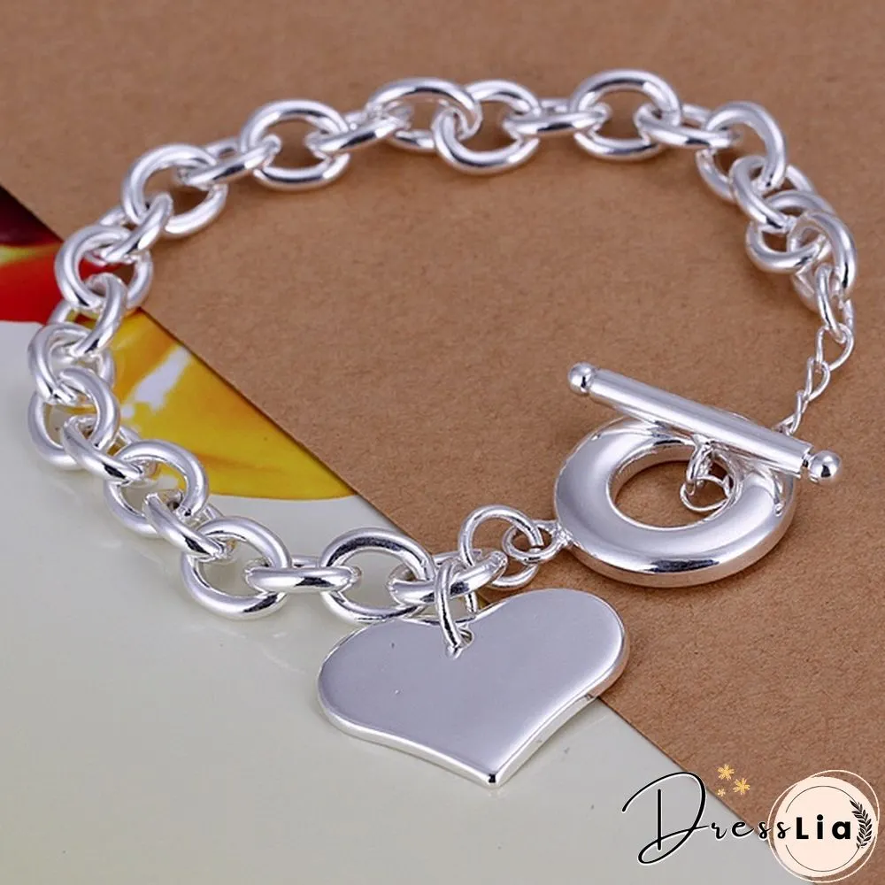 Fashion Jewelry Double Heart 925 Sterling Silver Chain Bracelets for Women