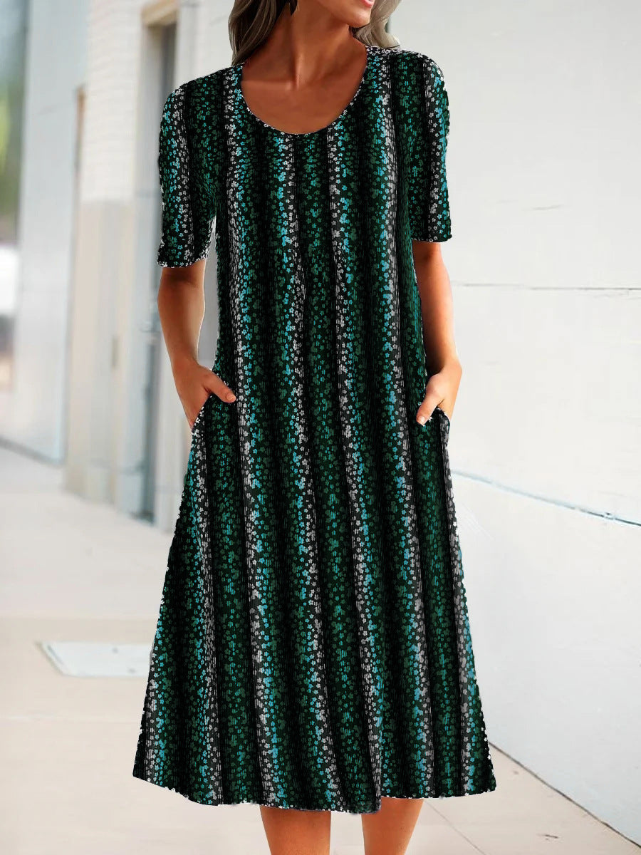 Women Half Sleeve V-neck Solid Color Dress