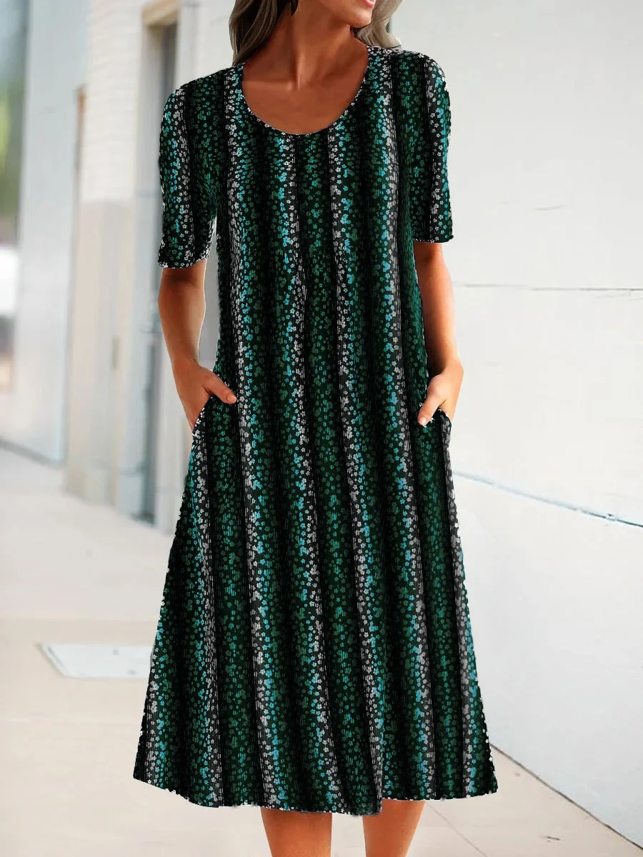 Women Half Sleeve V-neck Solid Color Dress