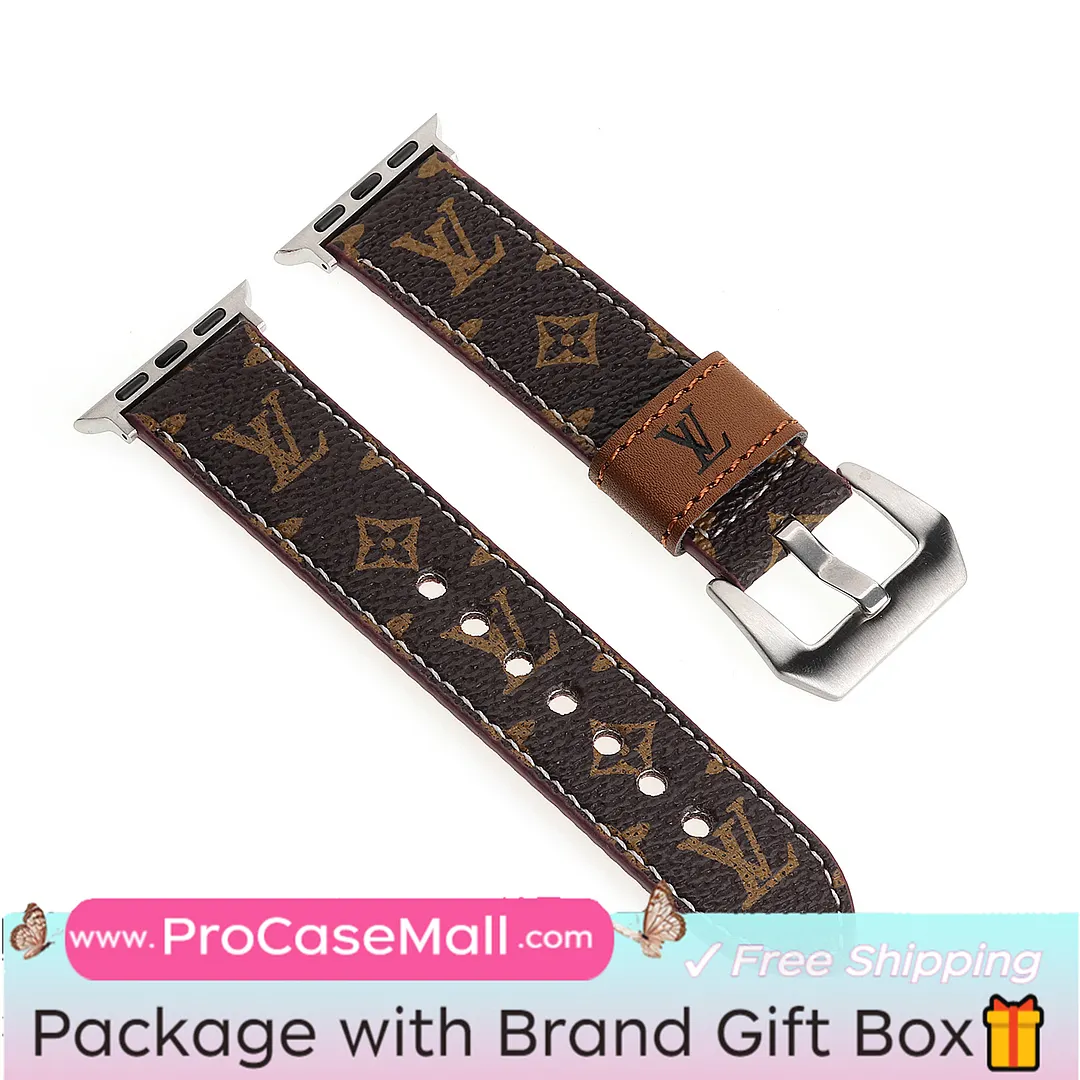 LV Genuine Leather Monogram Canvas Apple Watch Strap Checkerboard Canvas