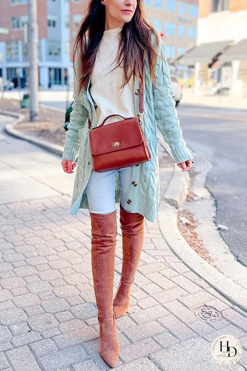 Button Cable Knit Cardigan