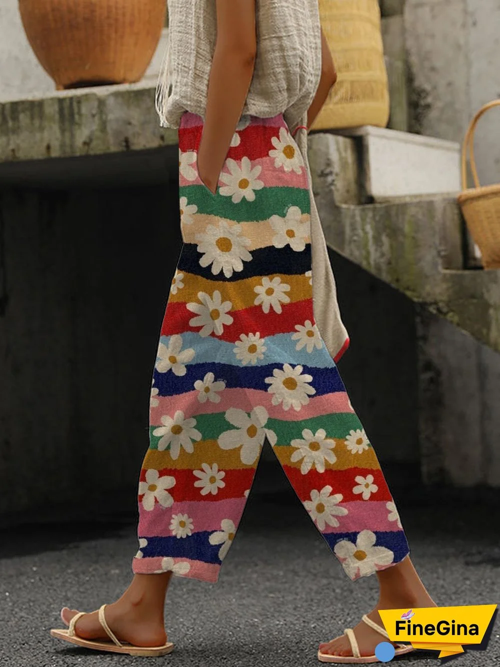 Women'S Floral Art Print Wide-Leg Pants