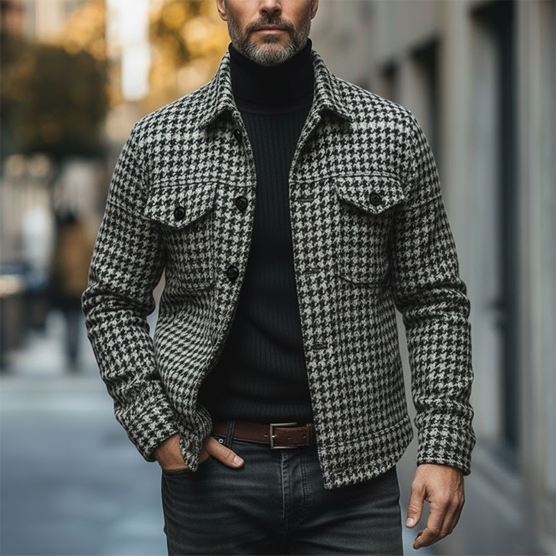 Men's Winter Retro Houndstooth Faux Wool Jacket MTA1203K5P
