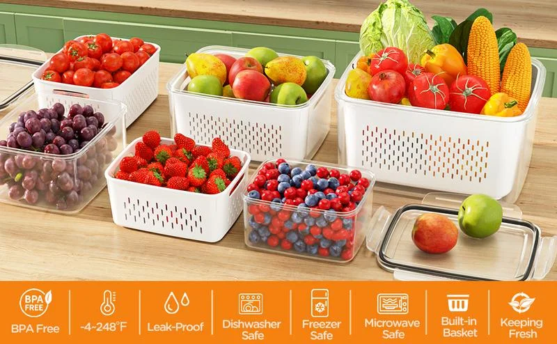 💖Last Day Sale 49% OFF🔥Household transparent plastic food storage box-Including drain basket💧
