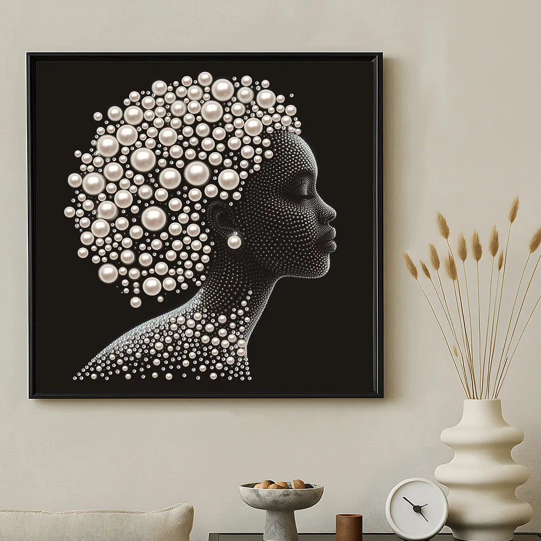 Pearl Afro Black Silhouette Special Shaped 5D DIY Partial Drill Diamond Art Kit 30x30cm Diamonds Dots Gem Art Kits for Adults Home Decor