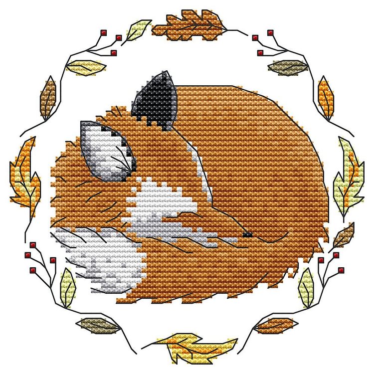 Joy Sunday - Little Fox - 14CT 2 Strands Threads Printed Cross Stitch Kit - 18x18cm(Canvas)
