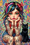 Luxury AB Velvet Diamond Painting Kit - Girl and Cat