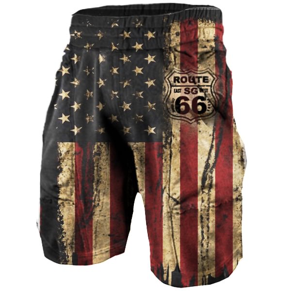 Men's American Flag Route 66 Vintage Shorts-Compassnice®