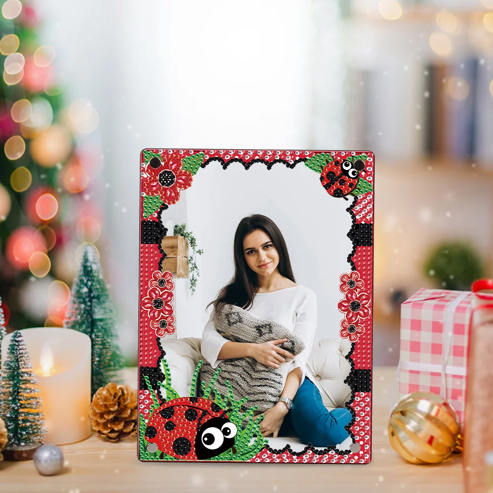 5D DIY Ladybug Floral Special Shape Diamond Painting Photo Frame Home Decor
