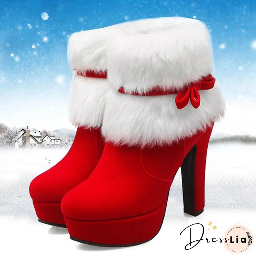 Women Winter Red Black High Heel Ankle Boots Booties For Casual Walking Party Christmas Dress Plus Size 34-43