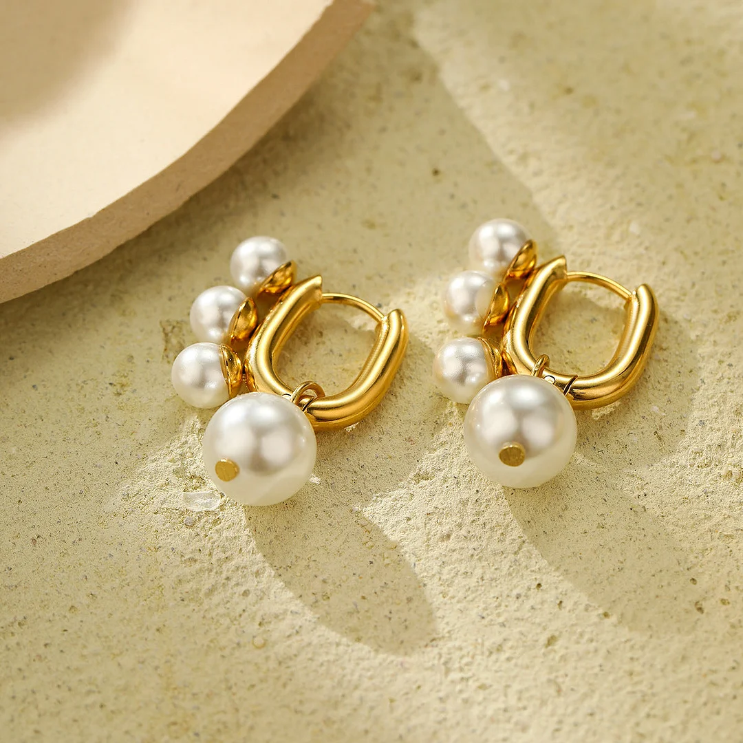 Ins Style Fashion Pearl Titanium Steel Earrings Female Simple U-Shaped Earrings