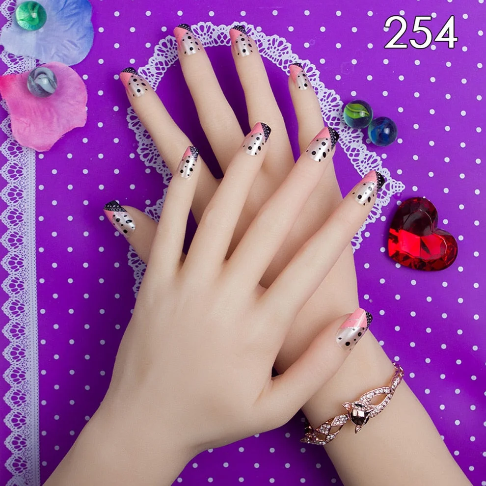 Fashion 24pc/set 10 Sizes Fake Nails Full Cover French False Nail Tips With Double-Sided Nail Adhesive Sticker 254-Nail Inspo