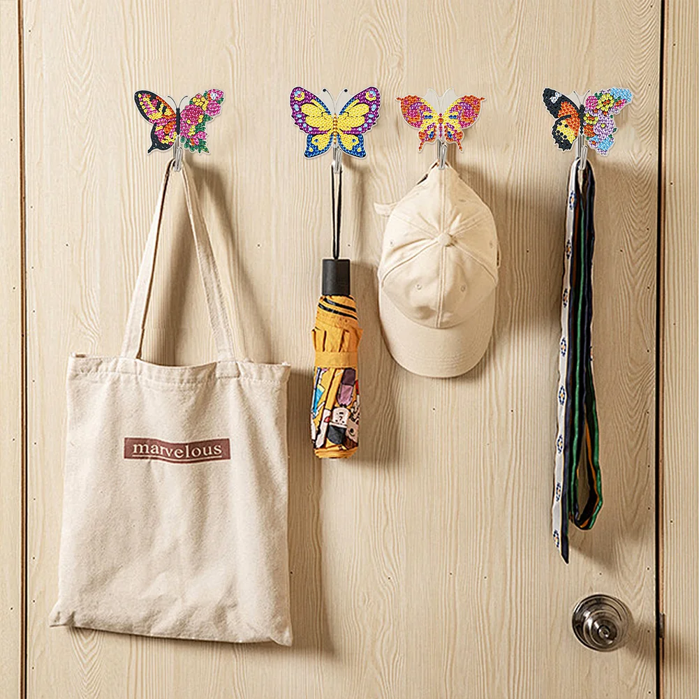 5D DIY 8Pcs Butterfly Diamond Painting Hooks Diamond Art Craft Wall Hooks Home Decor