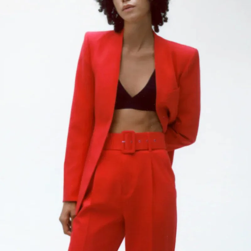 Za Women's With Belt Pant Pink High Waist Harem Pant Female Solid Office Ladies Trousers Purple Pockets Casual Streetwear Summer