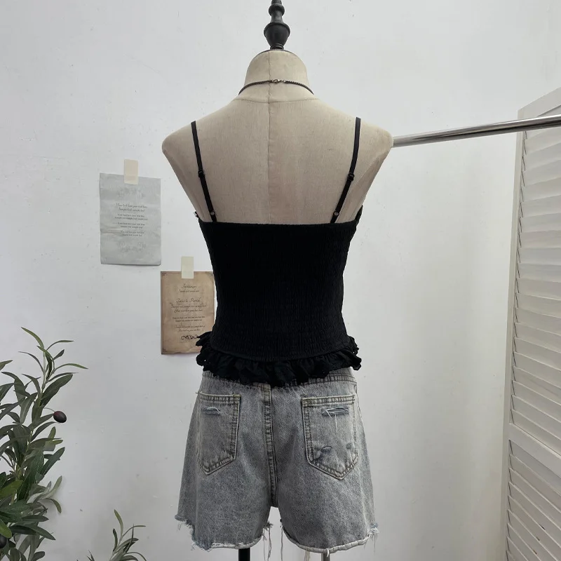 Nigikala Nigikala Shooting Hottie Sexy Sling Sling Vest Lace Side Splicing Letter Embroidery Short Outer Wearing Sleeveless Small Top 1232