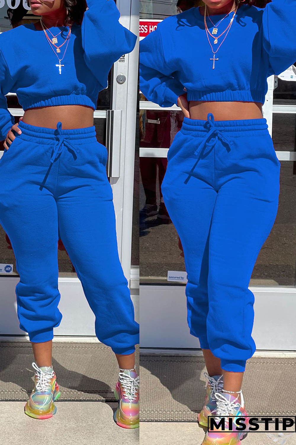 Yellow Street Solid Patchwork O Neck Long Sleeve Two Pieces