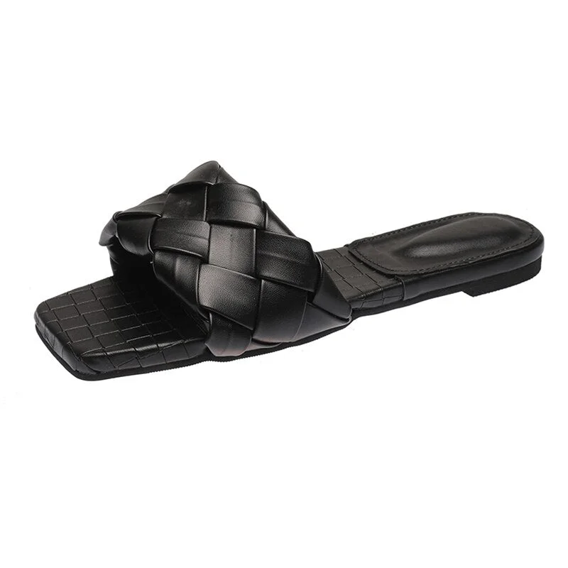 Women Weave Slippers 2021 Summer New Trend Simple Flat Shoes Ladies Diamond Lattice Mules Shoes Sexy Open Toe Ladies Flip Flop