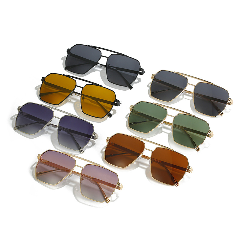 Retro Oversized Square Polarized Sunglasses for Women Men Vintage Shades UV400 Classic Large Metal Sun Glasses-vocosishoes