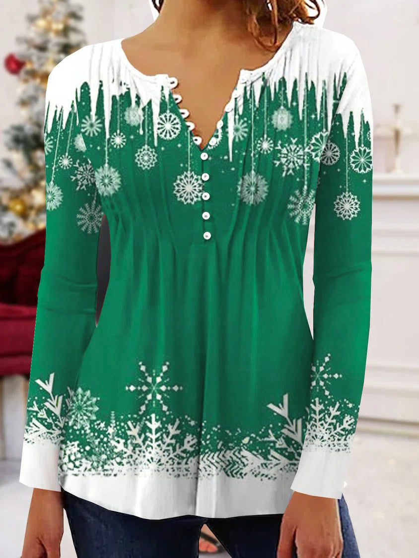 Women Long Sleeve V-neck Graphic Floral Printed Top